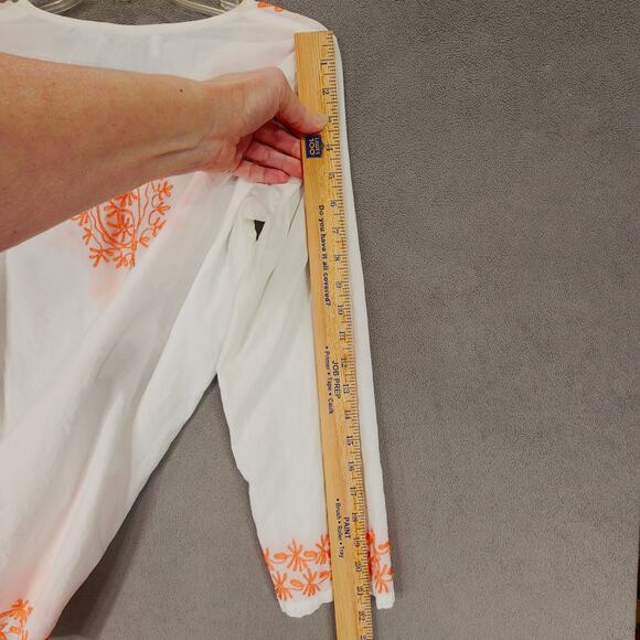 Snappy Turtle Tunic Top sz S Women White Orange Embroidered Paisley Floral Boho - Picture 6 of 12
